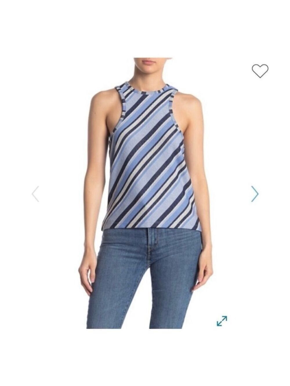 Free People Tank Top Size L Blue Striped Sleeveless NWOT